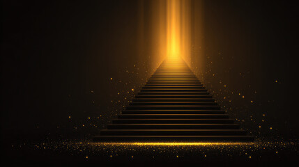 Glowing staircase leads to bright light, creating mystical and enchanting atmosphere. golden hues and sparkling particles enhance sense of wonder and possibility