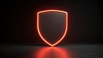 Glowing red shield symbol against dark background, representing protection and security. sleek design emphasizes modernity and strength, making it ideal for branding or digital content