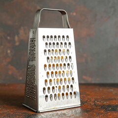 Metal grater with shredded food