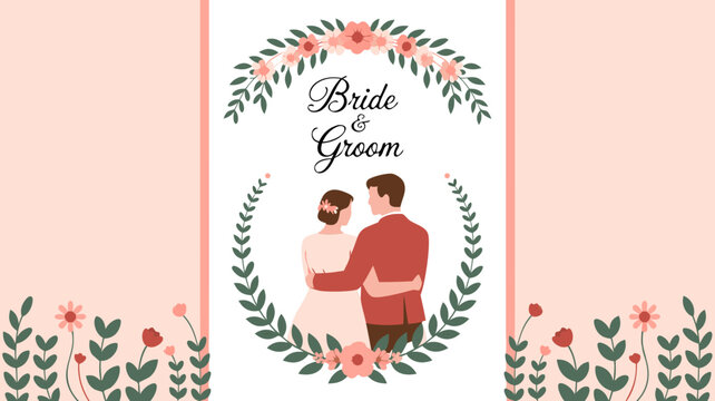 Beautiful romantic Indian wedding couple vector art, perfect for invitations and celebrating love, capturing an elegant matrimonial ceremony