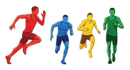 Set of male runners in action during a race, showcasing athletic performance, endurance, fitness, and dynamic movement in competitive track and marathon running