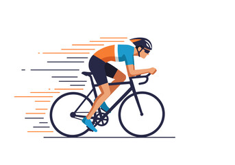 Cyclist Riding Bicycle at High Speed with Motion Lines.