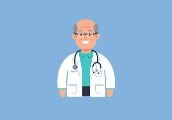 Fototapeta premium Elderly Doctor with Stethoscope Illustration.