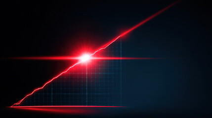 Glowing red line graph represents growth and progress, showcasing sharp upward trend against dark background. bright light adds dynamic and energetic feel to visual