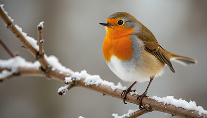 Fototapeta premium Small Bird Perched on Snowy Branch in Winter