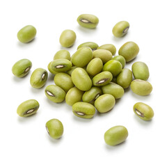 Dried mung beans isolated on a plain white background, perfect for packaging, cooking visuals, nutritional content,