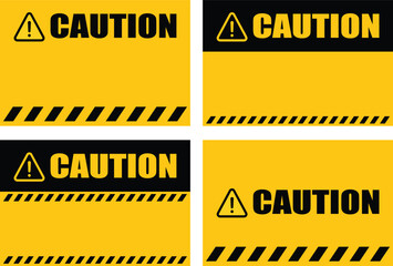 Caution Sign Templates with Warning Symbol and Diagonal Stripes | Hazard Warning Vector Graphics for Industrial Safety and Workplace Signage