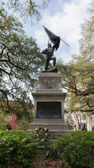 View of the Sergeant William Jasper Monument standing tall in the historic Madison Square in Savannah, Georgia, USA