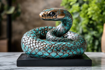 Graceful Serpent Sculpture in Verdant Bronze Hues