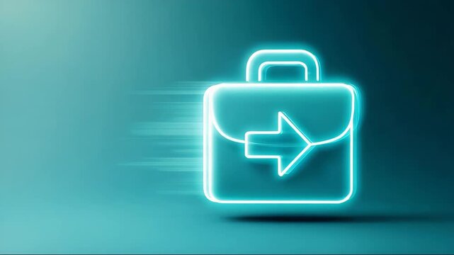 Digital briefcase icon with arrow indicating movement on blue background  