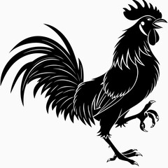 Rooster Silhouette Vector, Black Fill Illustration