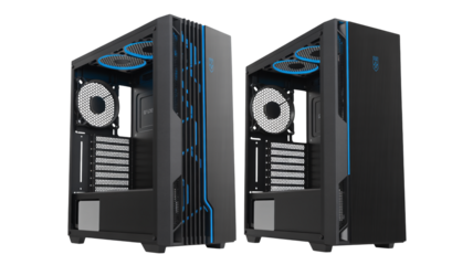 Modern computer cases for high performance gaming PC builds, sleek design