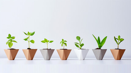 Fototapeta premium Minimalist geometric planters with young green plants