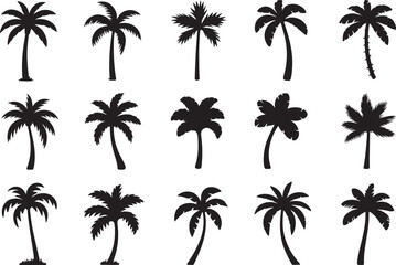 Tropical palms illustration with coconut trees silhouette on a summer beach sunset