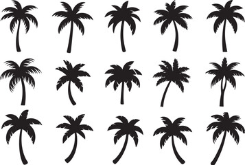 A set of tropical palm trees on a sun-drenched beach, perfect for a summer travel vector design