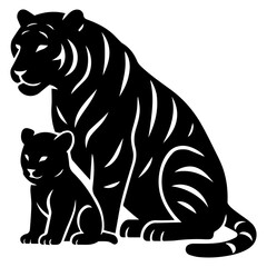 Tiger with Cub Vector Silhouette – Big Cat Family Illustration