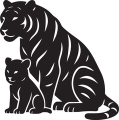 Tiger with Cub Vector Silhouette – Big Cat Family Illustration