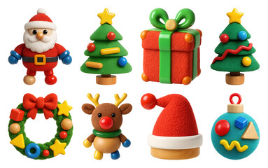 PNG Festive clay Christmas decorations collection, element set on transparent background