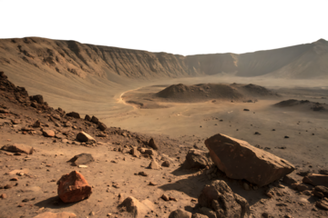 Gigantic crater on an alien planet surface with a dusty landscape AI generated by PNG