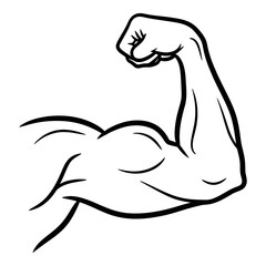 Obraz premium Flexed Bicep Arm Muscle Strong Hand Drawn Cartoon Vector Illustration