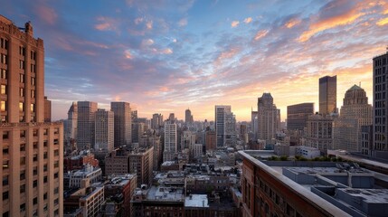 Fototapeta premium Wide-angle shot of a sprawling city during sunset