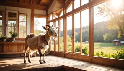 Goat in a sunlit porch