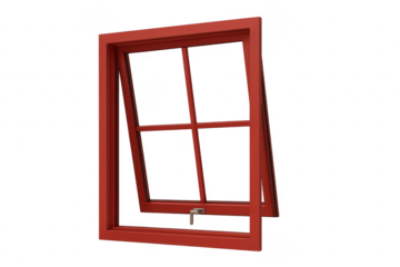 Red Window Frame Opening on Transparent Background