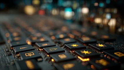 Close-up of glowing keyboard circuit board