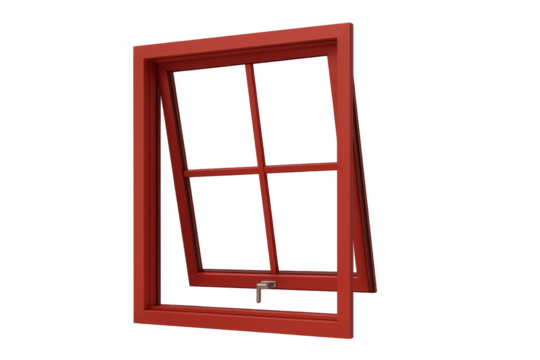 Red Window Frame Opening on Transparent Background