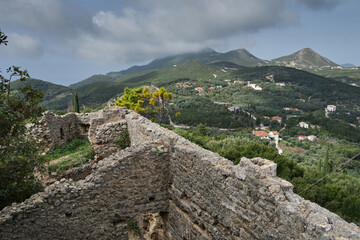 Ruins and walls of The Castle of Anthousa near Parga, Epirus, Northern Greece.