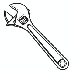 Black and white line drawing illustration of an adjustable wrench tool on a white background