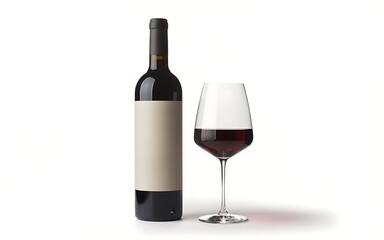 Bottle of red wine and glass isolated on white background