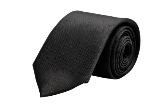 Rolled Black Silk Necktie on Transparent Background