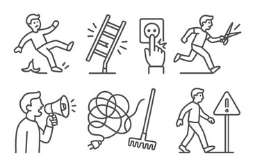 Workplace safety icons: caution, danger, and hazard awareness