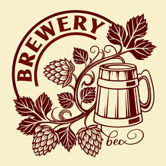 Vintage illustration of a patterned beer mug with flowers and leaves