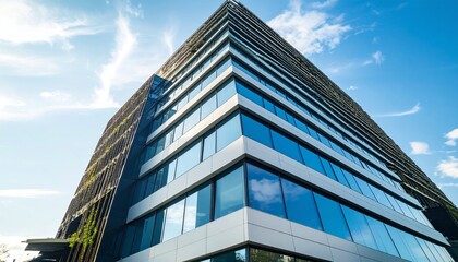 Fototapeta premium Modern office skyscraper building exterior against blue sky