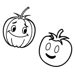 vector illustration of a pumpkin and tomato