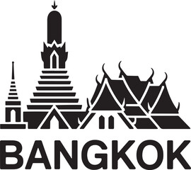Bangkok Thailand Cityscape Silhouette Vector Illustration with Landmark and Text Below