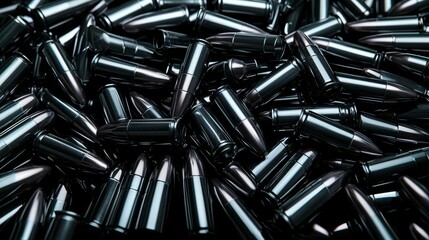 Black bullets lined up ready for use