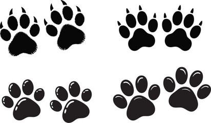 Fototapeta premium animal paw print icon set with four styles for pets, wildlife, veterinary, and playful design graphics