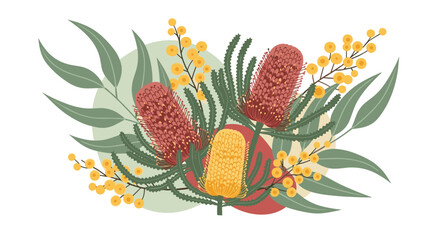 Australian Native Floral Arrangement with Banksia and Wattle.