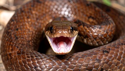 Obraz premium Serpiente marrón en primer plano, con la boca abierta