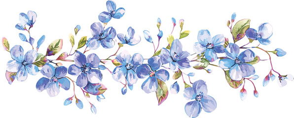 Blue watercolor floral bouquet illustration