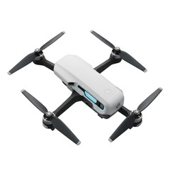 3d miniature white drone aerial photography device technology with propellers floating gracefully transparent background