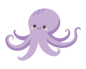 Cute purple octopus isolated on white background 