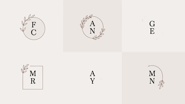 Elegant vector monograms for Indian wedding couples, featuring gracefully intertwined initials encircled by delicate botanical wreaths, ideal for sophisticated event branding, invitations, and persona