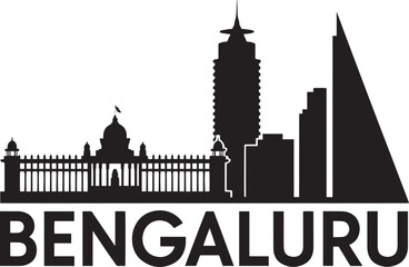 Fototapeta premium Bengaluru Cityscape Silhouette Vector Illustration with Landmark Buildings and Text Design