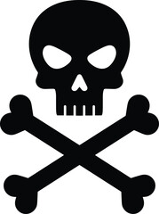 Vector skull and crossbones icon, black danger symbol, toxic warning sign, pirate flag design for caution, hazard, chemical, and death illustrations