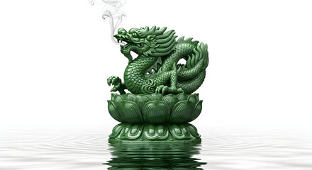 Obraz premium Green jade dragon incense burner on white background — ornamental mythic sculpture, Asian feng shui centerpiece, stylized smoking dragon