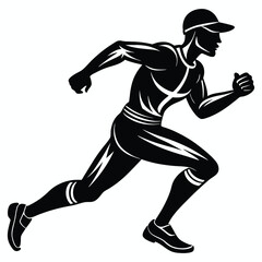 Dynamic silhouette of a baseball player in full sprinting motion wearing a cap and uniform